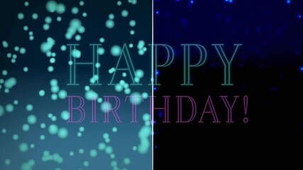 Wall Mural - Happy Birthday text animation over blue and purple bokeh background