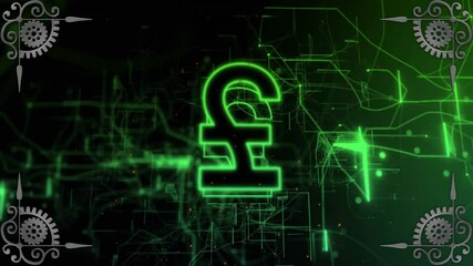Poster - Pound currency symbol glowing green with digital network connections animation
