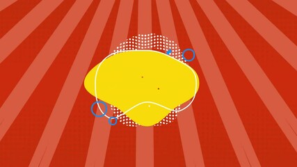 Poster - Yellow abstract shape with blue circles and white dots animation over red rays