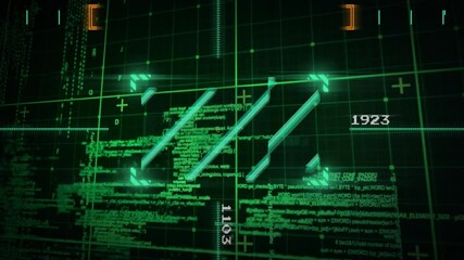 Poster - Digital code and data processing animation over green grid background