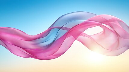 Poster -  Pink and blue scarf dancing on a blue-yellow sky, sun backdrop