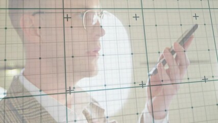 Aufkleber - Using smartphone, man interacting with grid and data points animation