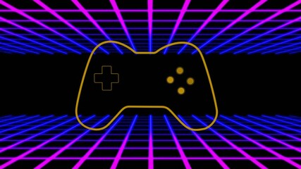 Poster - Animating retro game controller outline over neon grid background