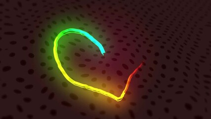 Poster - Glowing heart-shaped animation on dark dotted background