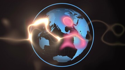 Wall Mural - Rotating globe with glowing lines and abstract shapes animation