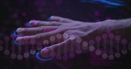 Poster - Touching screen, hand with biometric data processing animation in progress