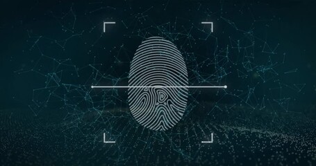 Poster - Fingerprint scanning and identifying over digital network background