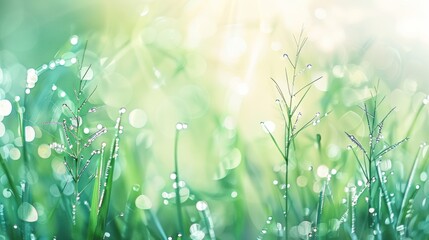 Wall Mural - Morning Dew on Grass Blades