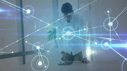 Poster - Network connections and data processing animation over man using tablet in office