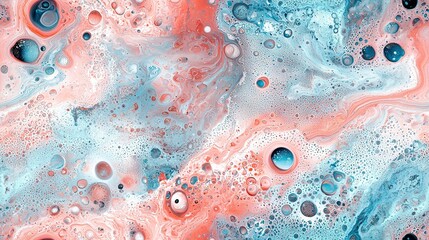 Wall Mural -   Water bubbles on a tri-colored paint surface with a red center, captured in close-up