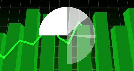 Poster - Green bar chart and line graph with pie chart animation overlay