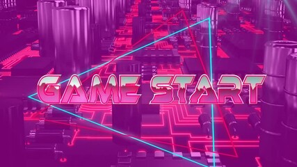 Poster - Game Start text animation over futuristic neon circuit board background