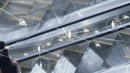 Poster - Network of connections and data processing animation over business person walking