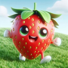 A cheerful, cartoon-style strawberry character brings fun and joy to any design. Perfect for kids' products, playful branding, or food-related content.