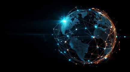 Poster - This digital illustration shows a beautifully designed globe interconnected by bright, glowing lines, symbolizing global connectivity and the advancements in modern technology of our time