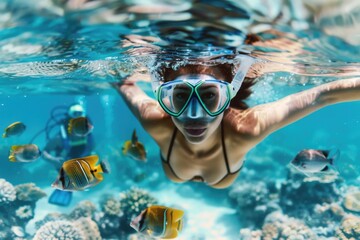 Canvas Print - A person swimming with snorkel gear, enjoying the underwater experience