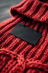 Poster - A person wearing a red sweater with a black label on it