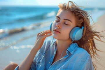 Sticker - A person enjoying quiet time on the beach with music