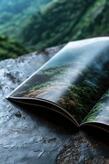 Poster - A book resting on a rocky surface, ideal for use in educational or outdoor-themed contexts