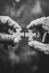 Poster - Two hands holding two pieces of a puzzle together