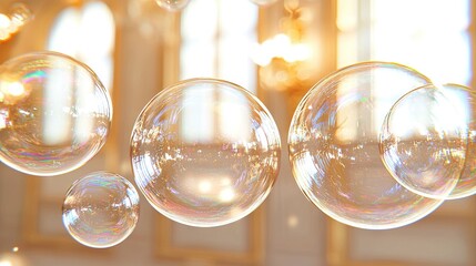 Sticker -   Bubbles float near window with sunlight and chandelier