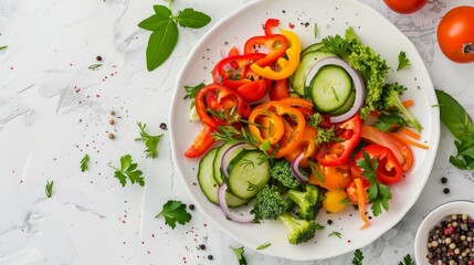 Wall Mural - vegetable salad on white plate