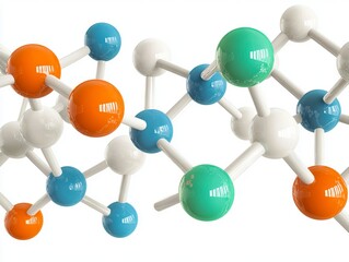 A molecular model of a molecule with orange blue and green spheres