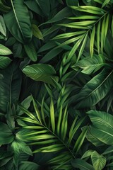 Wall Mural - A detailed view of a collection of green leaves