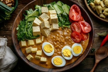 Bandung Gado-Gado, This West Javanese version is known for its slightly sweeter peanut sauce, often enriched with coconut milk.