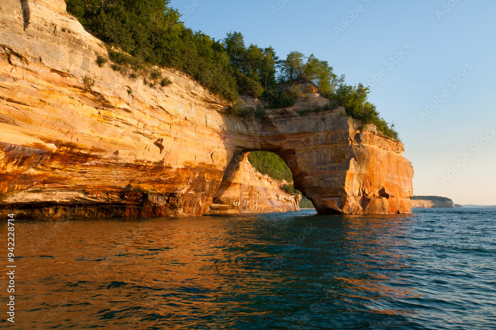 Color Lake Arch Usa, Michigan, Pictured Rock National Lakeshore. Lovers Leap Arch along ...