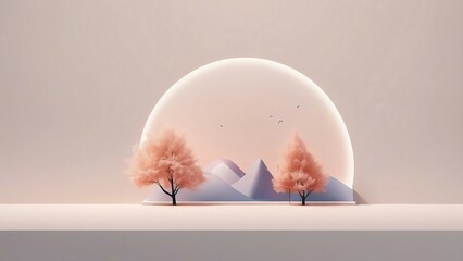 Wall Mural - illustration of a mountain landscape with trees