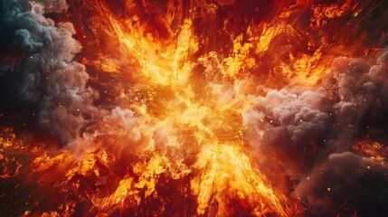 Poster - A massive cloud of red and yellow smoke fills the air after a powerful explosion