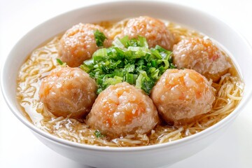 Wall Mural - Shrimp Meatballs, Made from ground shrimp, this type of bakso offers a seafood twist. isolated on white background