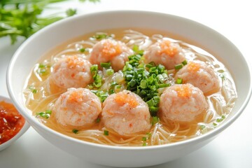 Wall Mural - Shrimp Meatballs, Made from ground shrimp, this type of bakso offers a seafood twist. isolated on white background