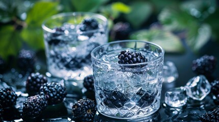 Canvas Print - rock glasses surrounded by blackberries