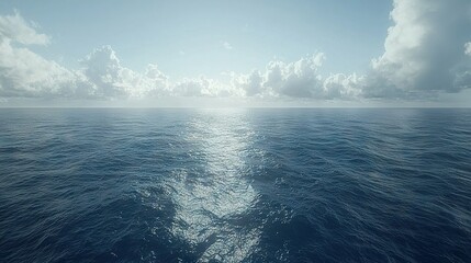   A picture of a boat floating in a vast blue sea under clear skies on a bright sunny day