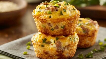 Wall Mural - Two savory muffins topped with green onions, ideal for breakfast or snacks.