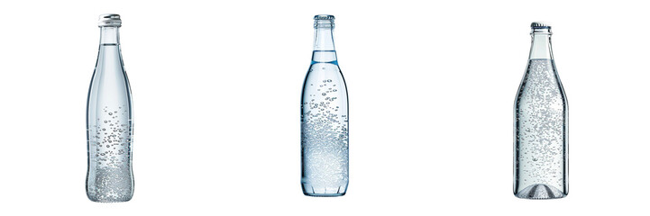 Set of A sleek bottle of sparkling water with a twist-off cap isolated on transparent background