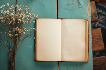 Aufkleber - A open book sits on a wooden table, waiting to be read
