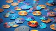 © Nicolas Ospina - Different color Cd discs with blue background