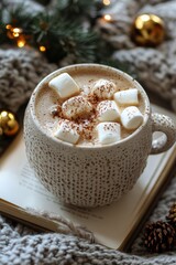 Sticker - Warm hot chocolate topped with marshmallows on a cozy winter evening