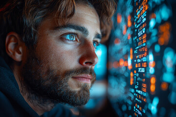 Poster - A computer scientist coding a complex algorithm, focused on the screen. Concept of computer science and programming.