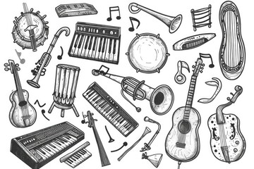 Aufkleber - Various musical instruments laid out together, great for music-related uses