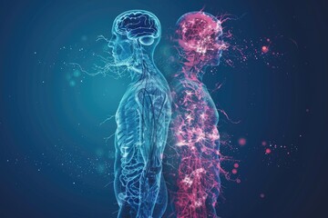 Poster - A man surrounded by transparent jellyfish forming a humanoid shape, great for science or ocean-related themes