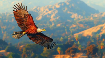 Poster -   A majestic bird soars above the mountains in the sky