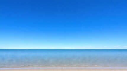 Poster -   A sandy shore next to a large body of water sits atop a sandy beach, featuring a distant boat