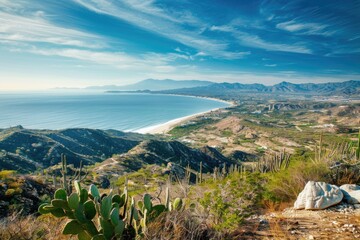 Poster - A scenic view of the ocean from a hilltop