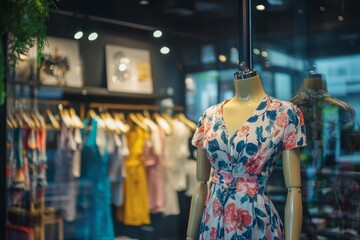 Chic interior of a women s fashion store featuring stylish mannequins and trendy apparel displays