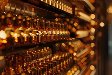 Aufkleber - A shelf filled with many bottles of various liquors, perfect for use in bars, restaurants, or party decorations