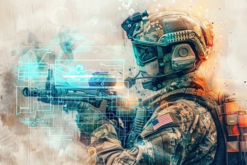 Poster - A soldier holds a machine gun in his hand, ready for action